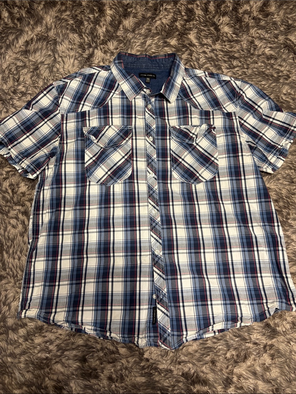 Silver Jeans Blue, White & Navy Plaid Short-Sleeve Button-Down Shirt